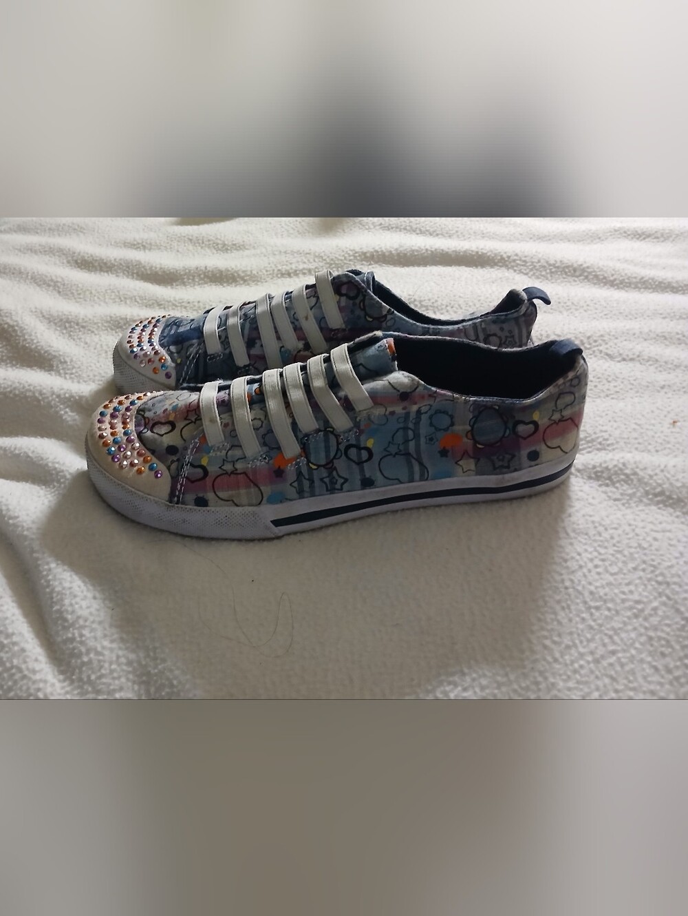 Target Kids Patterned Slip-On Sneakers in White and Blue with Multicolor Accents